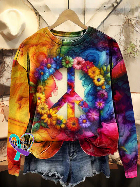 Hippie Peace Sign Love And Rainbow Casual Sweatshirt Multicolor / S