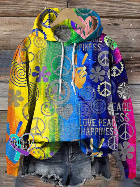Hippie Peace Sign Love And Rainbow Print Casual Sweatshirt Multicolor / S