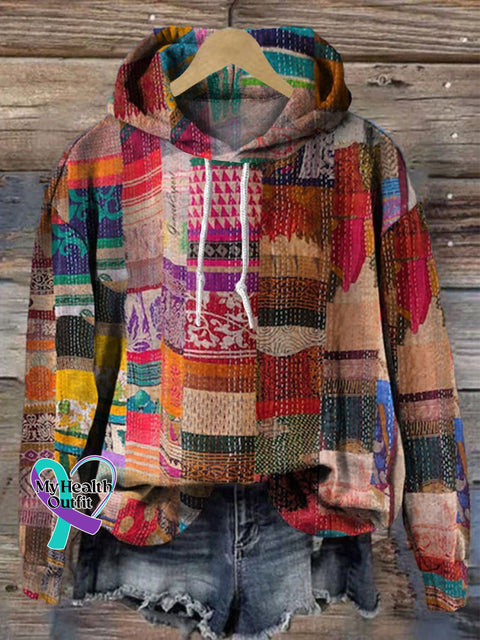 Hippie Retro Print Casual Hoodie Sweatshirt Multicolor / S