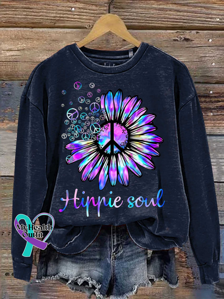 Hippie Soul Peace Sign Casual Sweatshirt Blue / S