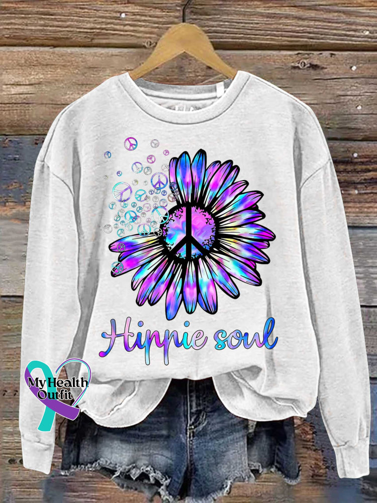 Hippie Soul Peace Sign Casual Sweatshirt White / S