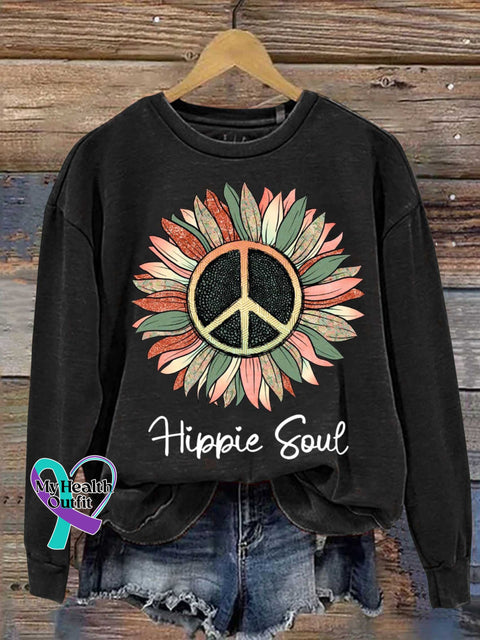 Hippie Soul Peace Sign Love and Peace Casual Sweatshirt Black / S
