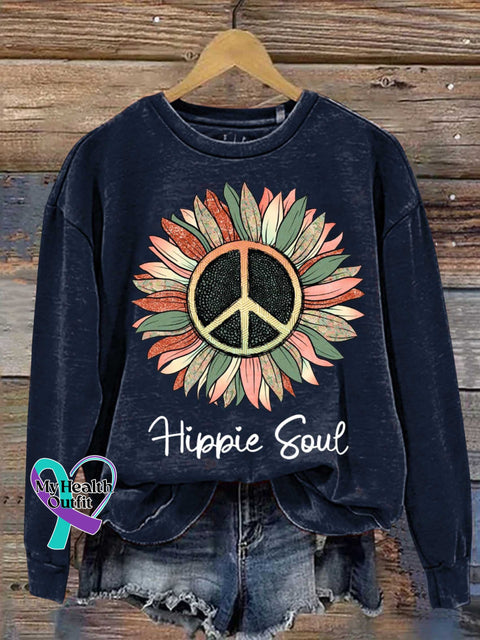 Hippie Soul Peace Sign Love and Peace Casual Sweatshirt Blue / S