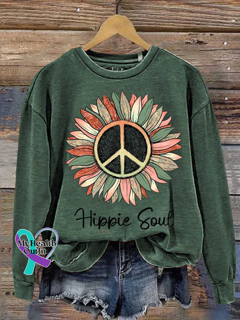 Hippie Soul Peace Sign Love and Peace Casual Sweatshirt Green / S