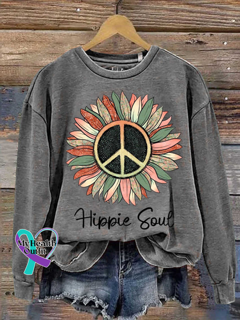 Hippie Soul Peace Sign Love and Peace Casual Sweatshirt Grey / S
