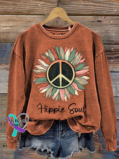 Hippie Soul Peace Sign Love and Peace Casual Sweatshirt Orange / S