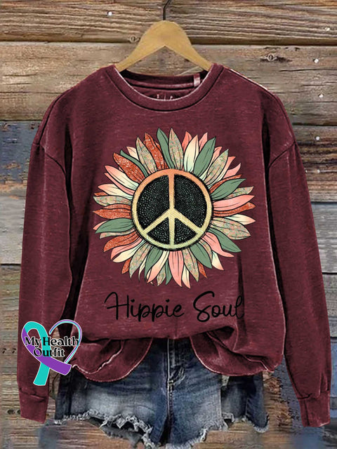 Hippie Soul Peace Sign Love and Peace Casual Sweatshirt Red / S