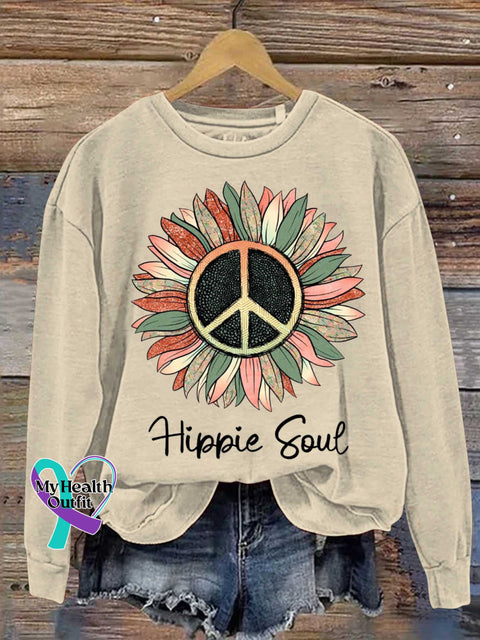 Hippie Soul Peace Sign Love and Peace Casual Sweatshirt Sand / S