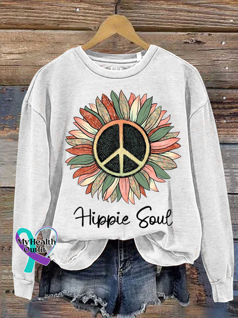 Hippie Soul Peace Sign Love and Peace Casual Sweatshirt White / S