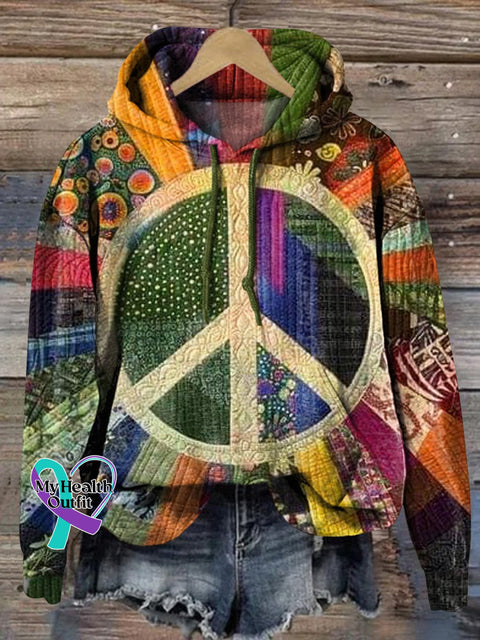 Hippie Style Peace Sign Patchwork Art Printed Casual Sweatshirt Multicolor / S