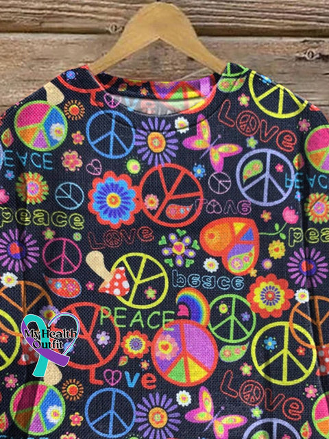Hippie Style Peace Sign Pattern Printed Casual Sweatshirt