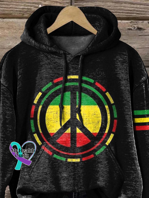 Hippie Style Reggae And Peace Sign Graphic Printed Casual Hoodie Sweatshirt