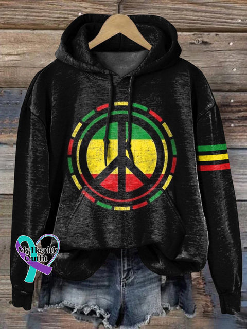 Hippie Style Reggae And Peace Sign Graphic Printed Casual Hoodie Sweatshirt Multicolor / S