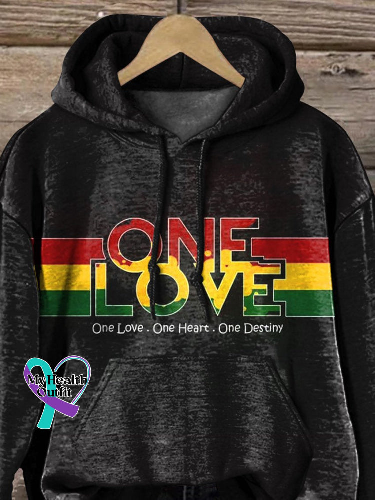 Hippie Style Reggae One Love Graphic Printed Casual Hoodie Sweatshirt