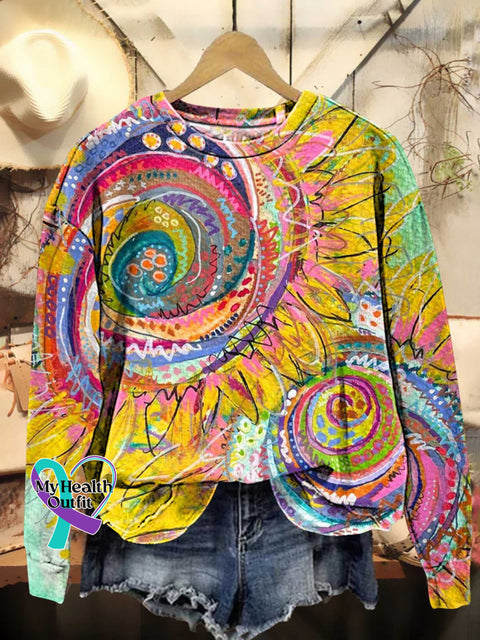 Hippie Sunflower Love And Peace Heart Shape Casual Sweatshirt Multicolor / S