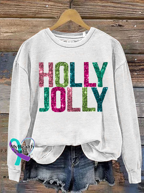 Holy Jolly Gilltter Christmas Letter Print Sweatshirt White / S