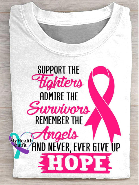 HOPE Breast Cancer Prevention Awareness Printed Casual Crew Neck Short Sleeve T-Shirt White / S