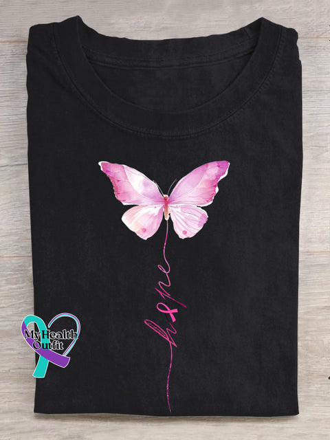 Hope Butterfly Breast Cancer Awareness T shirt Black / S