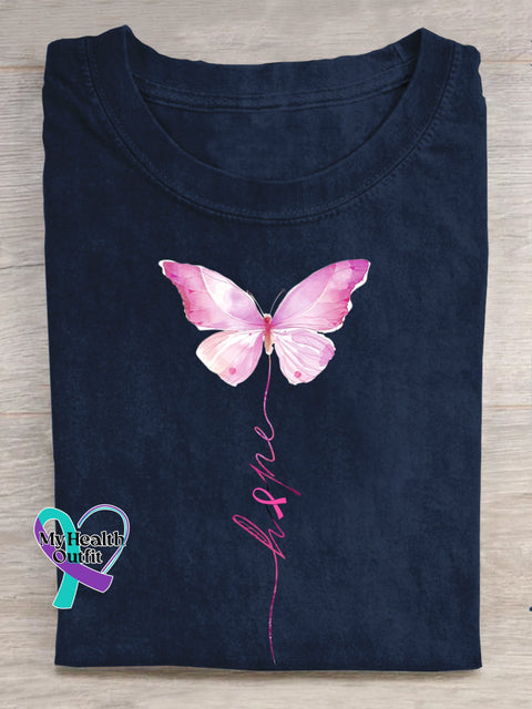 Hope Butterfly Breast Cancer Awareness T shirt Blue / S