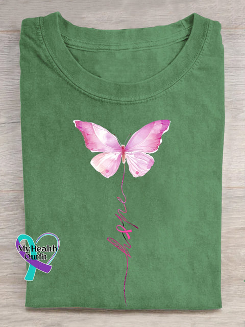 Hope Butterfly Breast Cancer Awareness T shirt Green / S