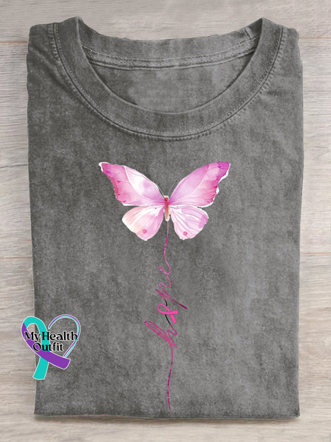 Hope Butterfly Breast Cancer Awareness T shirt Grey / S