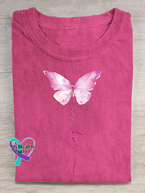 Hope Butterfly Breast Cancer Awareness T shirt Pink / S