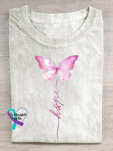 Hope Butterfly Breast Cancer Awareness T shirt White / S