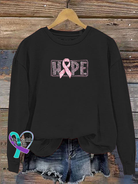 Hope Care Breast Health Leopard Floral Round Neck Casual Sweatshirt Black / S
