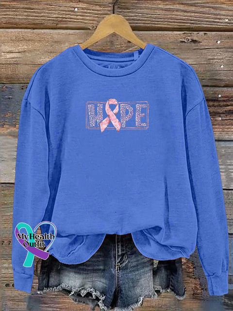 Hope Care Breast Health Leopard Floral Round Neck Casual Sweatshirt Blue / S