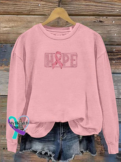 Hope Care Breast Health Leopard Floral Round Neck Casual Sweatshirt Lightpink / S