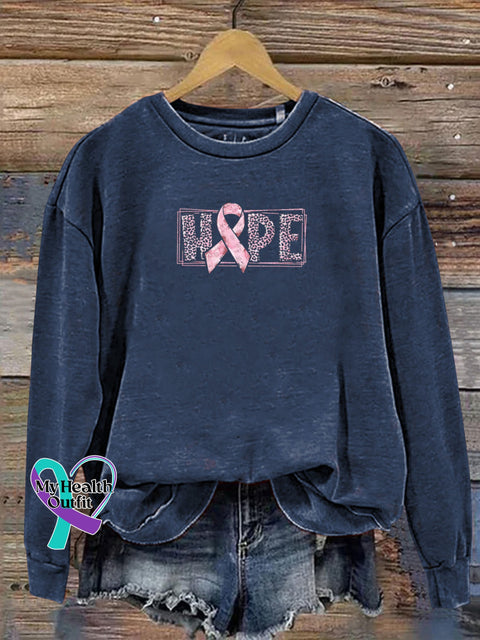 Hope Care Breast Health Leopard Floral Round Neck Casual Sweatshirt Navyblue / S