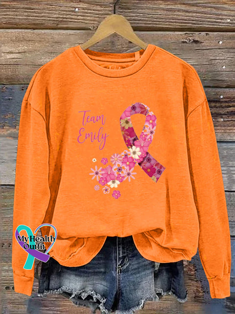 Hope Care Breast Health Leopard Floral Round Neck Casual Sweatshirt Orange / M