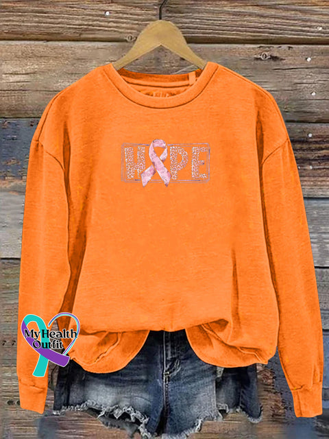 Hope Care Breast Health Leopard Floral Round Neck Casual Sweatshirt Orange / S
