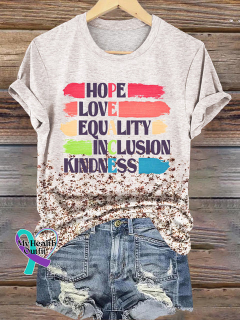 Hope Love Equality Kindness Rainbow Text Printed Casual Round Neck Short Sleeve T-Shirt Multicolor / S