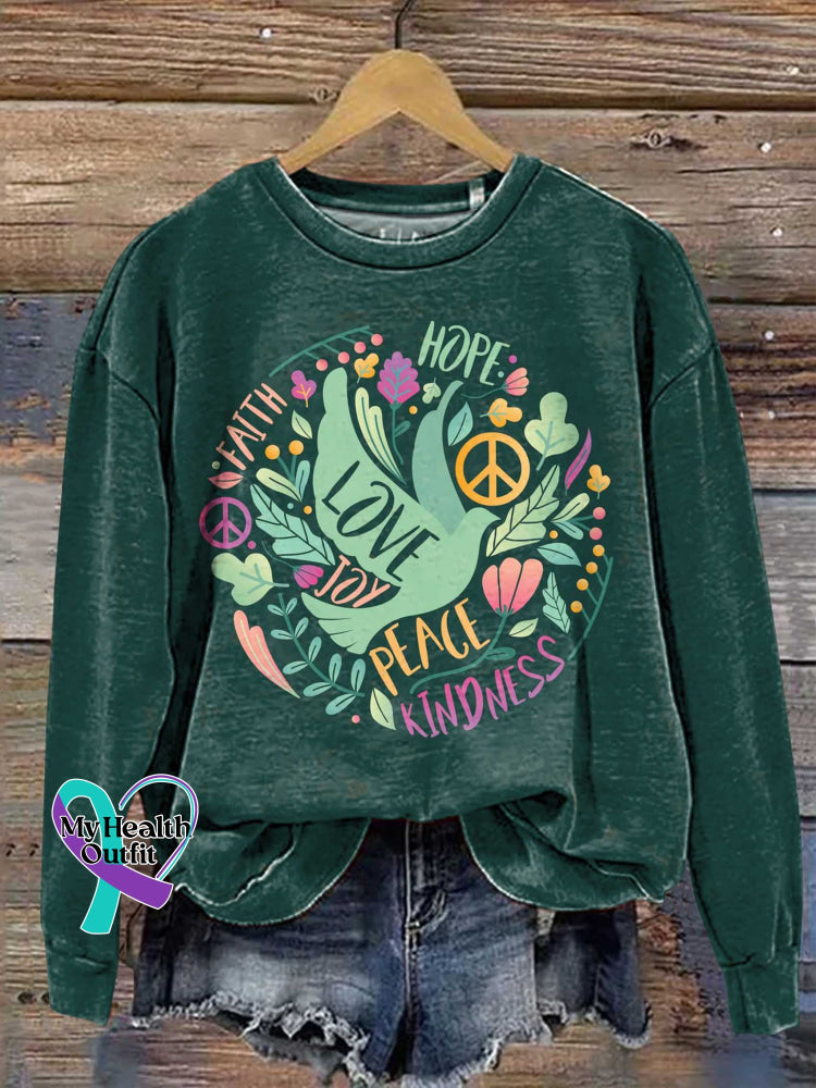 HOPE LOVE KINDNESS FAITH Peace Sign Dove of Peace Casual Sweatshirt Multicolor / S
