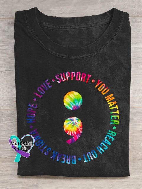 Hope Love Support You Matter Mental Health Awareness Art Print Casual T-Shirt Black / S