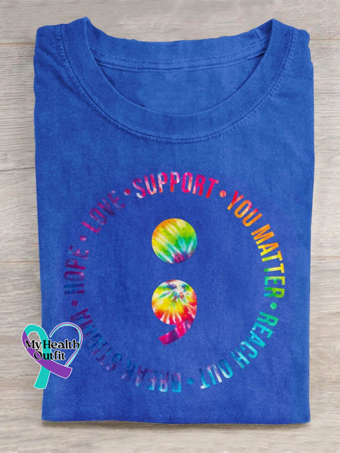 Hope Love Support You Matter Mental Health Awareness Art Print Casual T-Shirt Blue / S