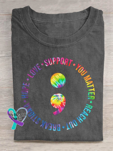 Hope Love Support You Matter Mental Health Awareness Art Print Casual T-Shirt Grey / S