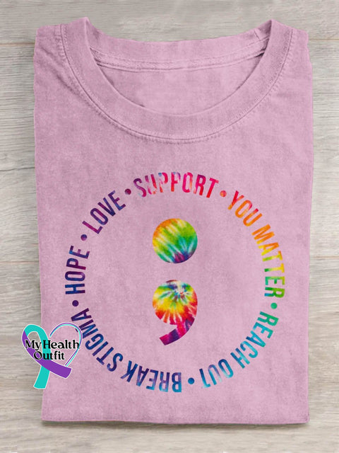 Hope Love Support You Matter Mental Health Awareness Art Print Casual T-Shirt Pink / S