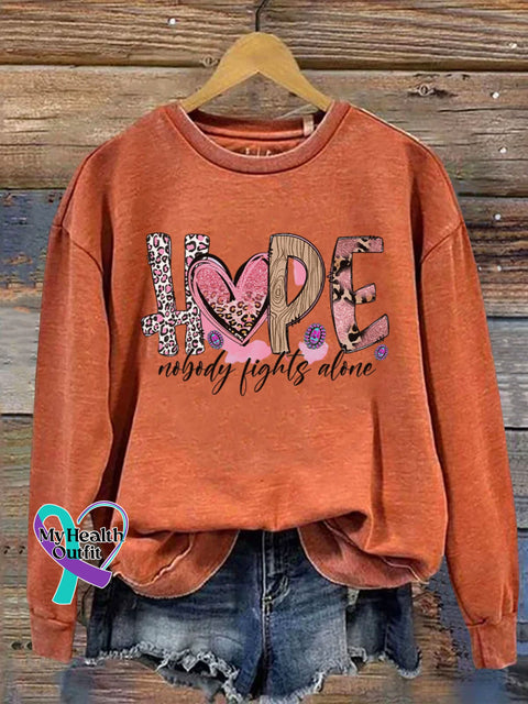 Hope Nobody Fights Alone Cancer Awareness Print Casual Sweatshirt Orange / S