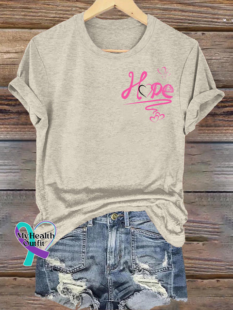Hope Printed Casual Round Neck Short Sleeve T-Shirt Beige / S