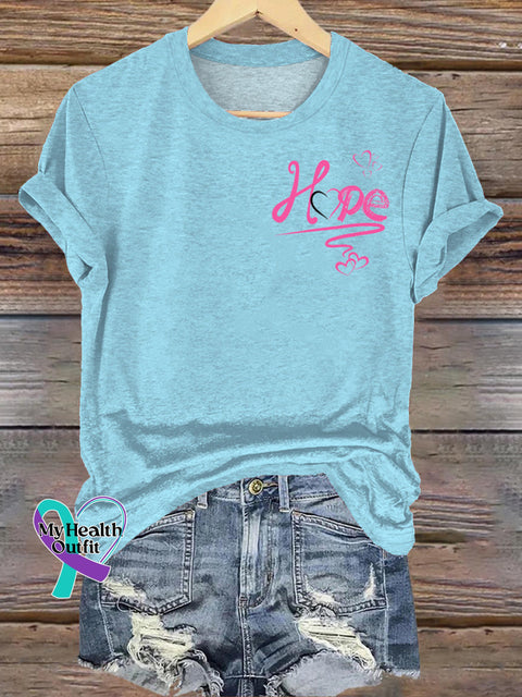 Hope Printed Casual Round Neck Short Sleeve T-Shirt Blue / S