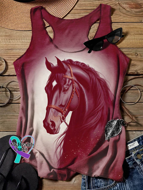 Horse Art Design Print Tank Top Maroon / S