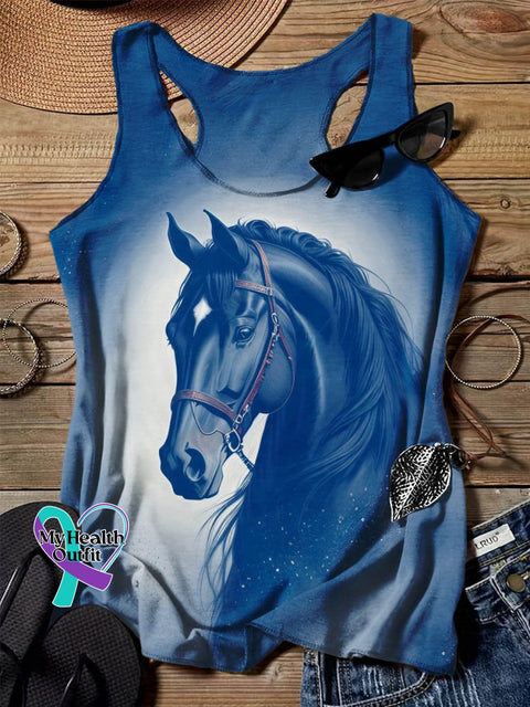 Horse Art Design Print Tank Top Navy Blue / S
