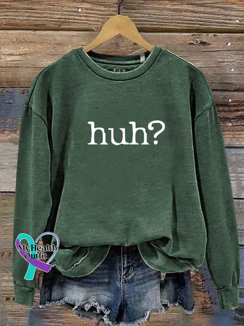 Huh? Print Casual Sweatshirt Green / S