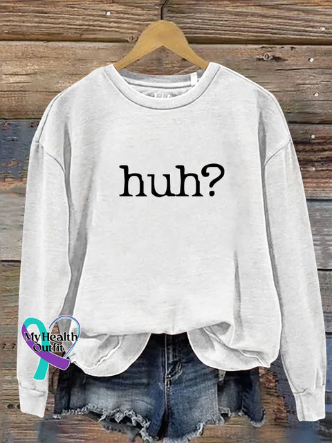 Huh? Print Casual Sweatshirt White / S