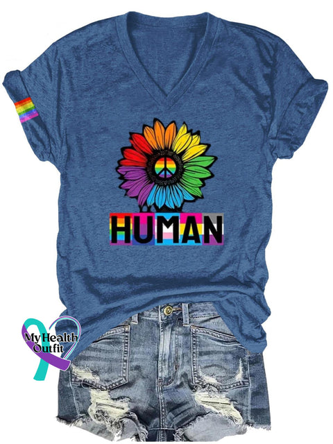Human Lgbt Art Print Casual T-Shirt Navy Blue / S