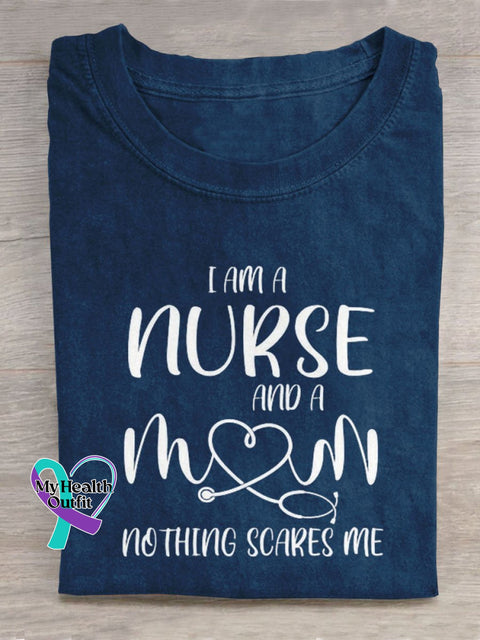 I Am A Nurse And Mom Nothing Scares Me Art Print Casual T-Shirt Blue / S