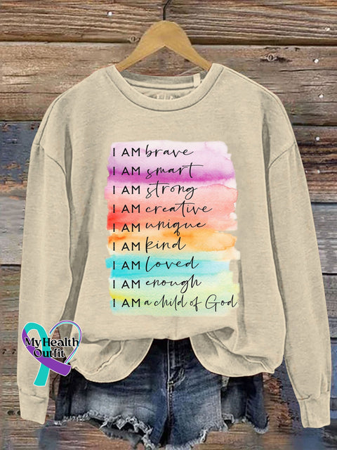 I Am Brave A Child Of God Kids Positive Affirmation Love Print Casual Sweatshirt Beige / S