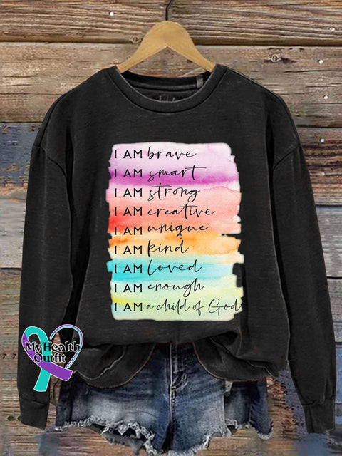 I Am Brave A Child Of God Kids Positive Affirmation Love Print Casual Sweatshirt Black / S